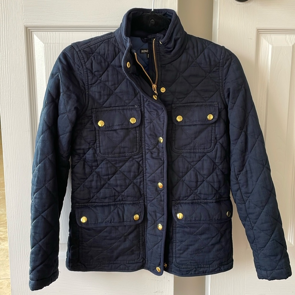 NWOT J. Crew Factory Quilted Field Jacket in Navy, size XXS